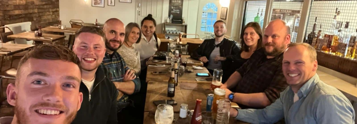 The photo is of the whole team out for dinner as a play on the 'takeaway' element from the Autumn Statement