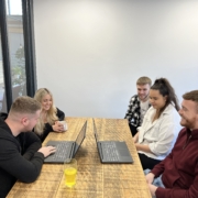 This is a photo of the team working together to look after themselves at work